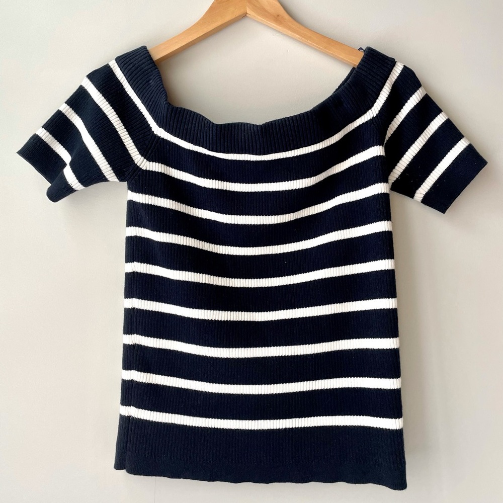 Striped Navy Off-Shoulder Top - Picture 4 of 4